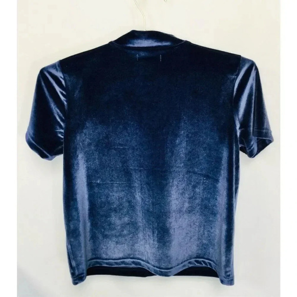 Madewell Women's Navy Blue Velvet Short Sleeve Tie-Neck Top Blouse Size Small - Picture 2 of 9